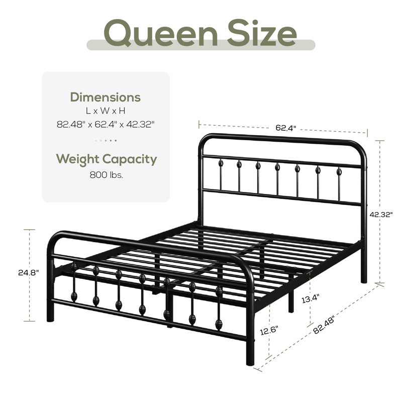 Modern Design Metal Platform Bed Frame With Headboard And Footboard, Queen, Black