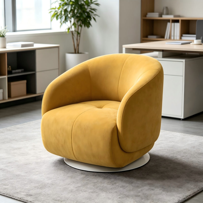 Fauteuil d'appoint pivotant en velours jaune