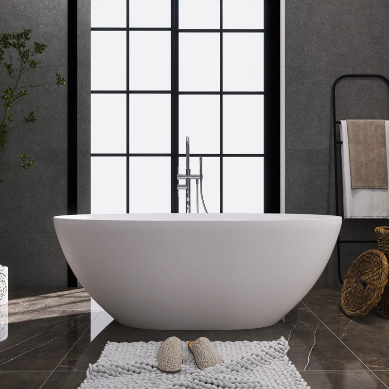 Baignoire de trempage autoportante 61 "x 29,5" avec drain central en blanc 61 "x 29,5"