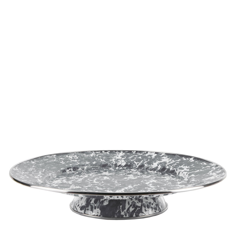 Solid Enamelware Cake Stand, Cobalt Swirl