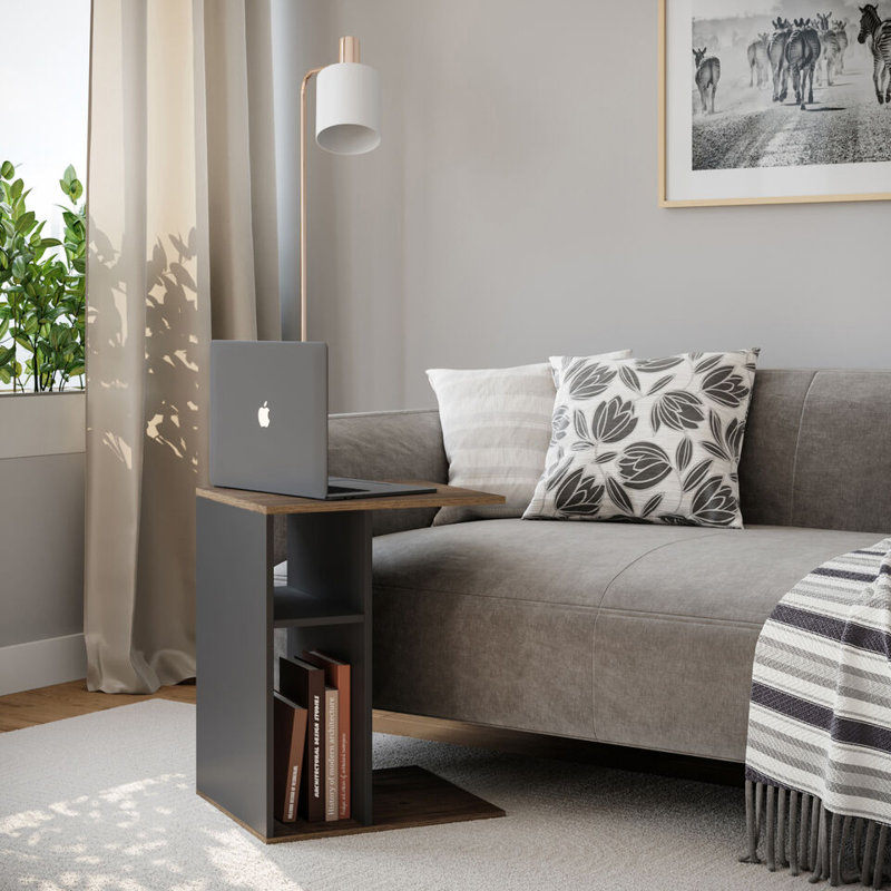 Shaniyla 17.7165cm W Metal Bedside Table, Dark Oak/Black