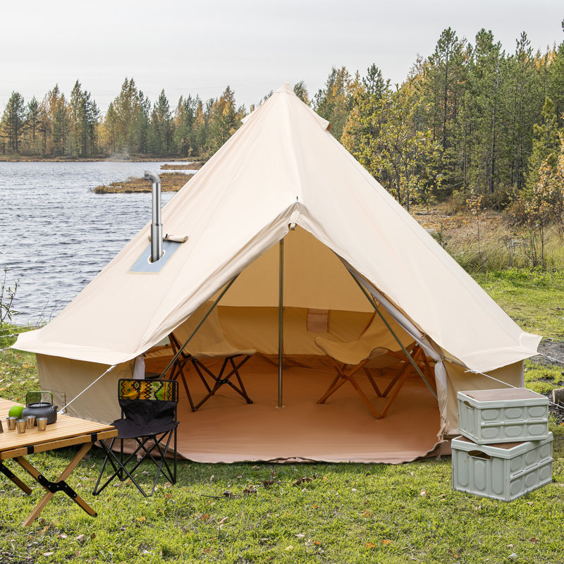 3m Cotton Canvas Bell Tent With Stove Jack, Roomy Yurt For Family Glamping Camping, 4 Season Tent With Zipped Removable Floor