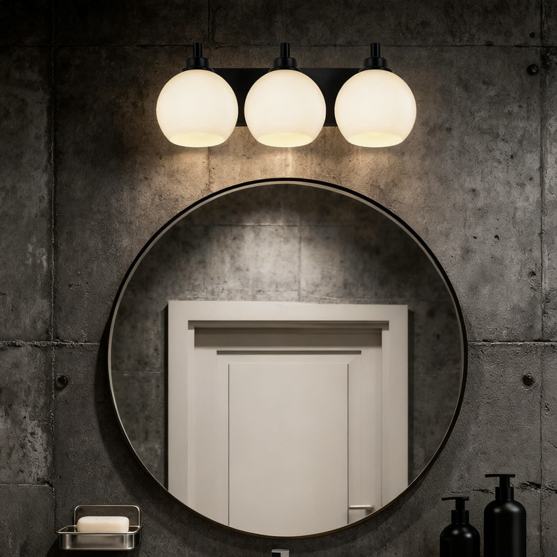 Luminaire de meuble-lavabo 3 lumières, applique murale noir mat avec abat-jour en verre blanc lait pour éclairage de miroir de salle de bain, compatible avec douille E26, installation facile