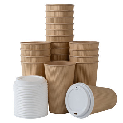 Restaurantware 16 oz Coffee Cups with Lids Pack of 20 Ripple Wall Insulated Paper Cups, Disposable, For Hot Beverage With Built-In Insulation Non-Slip Grip For Coffee Shop Takeaway