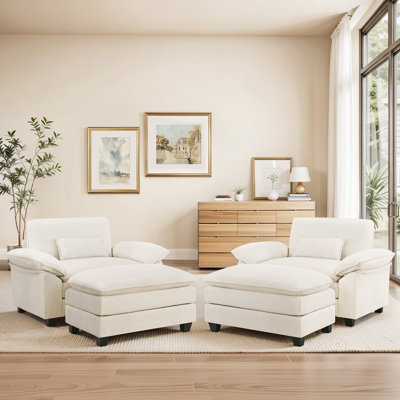 Upholstered Extra Wide Accent Chair With Rectangle Ottoman  (Set of 2)