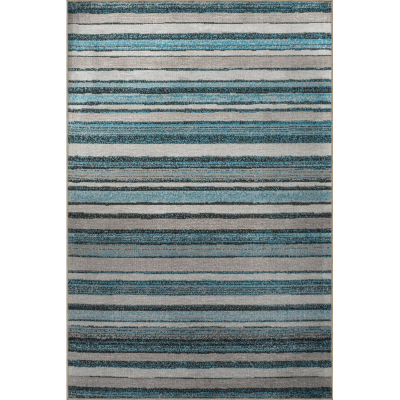 Tapis décoratif moderne bleu à motif abstrait lavable à la machine, Tapis de couloir 4 pi 11 po x 9 pi 10 po inclus