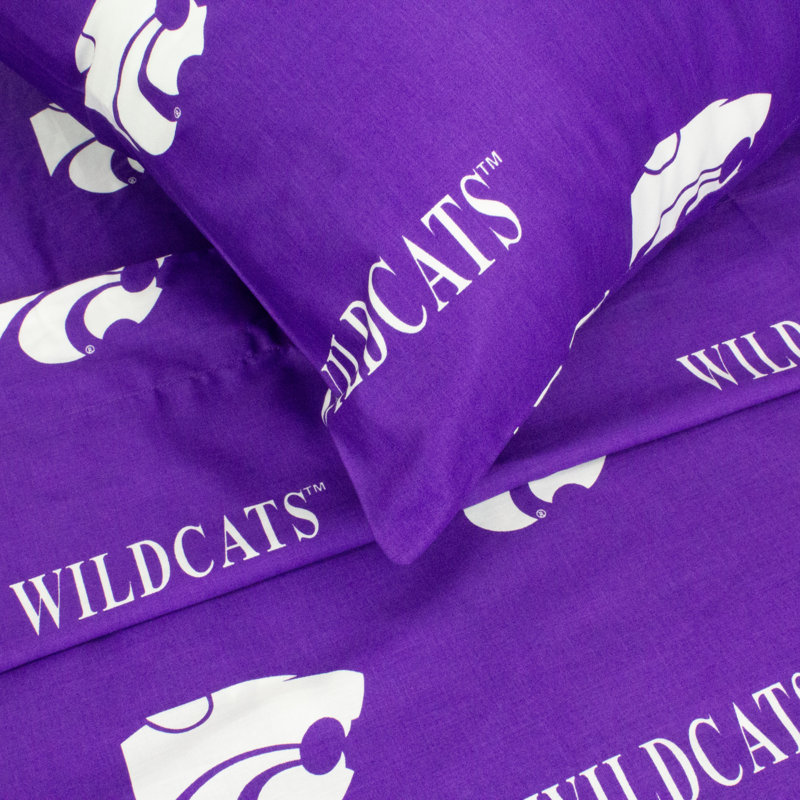 NCAA Sheet Set, King Sheet Set + Fitted Sheet + Pillowcase, Kansas State