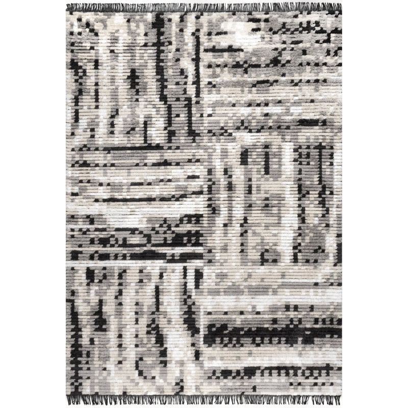Abstract Beige/Gray Area Rug, Rectangle 4' x 6'