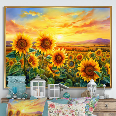 Sunflowers Burning Sunset - Sunflowers Framed Prints