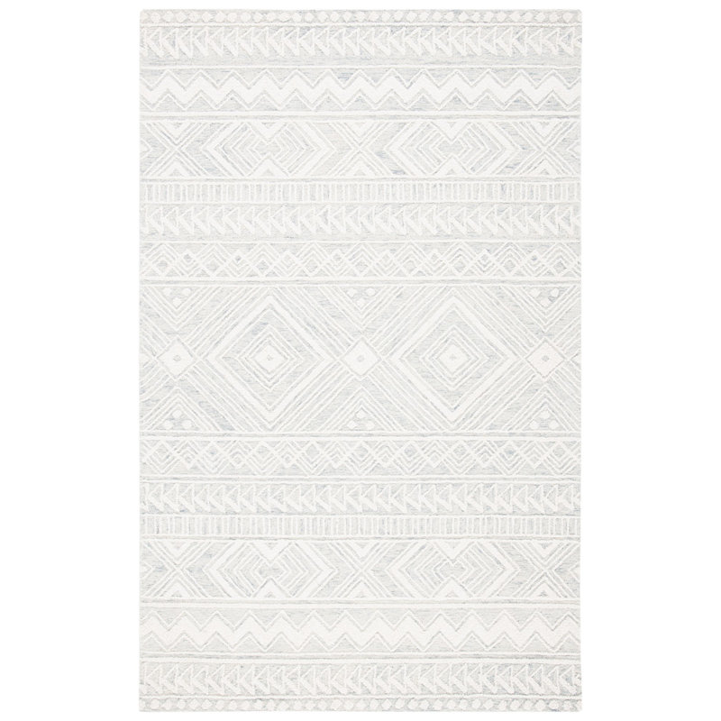Kyndall Southwestern Handmade Tufted Wool Light Gray/Ivory Area Rug, Rectangle 3' x 5'