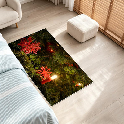 Red Machine Washable,Christmas Tree Indoor Area Rug