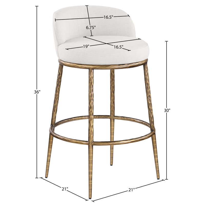 Tabouret de bar en tissu performance beige Ferro Sanches, Laiton, Tissu performance crème