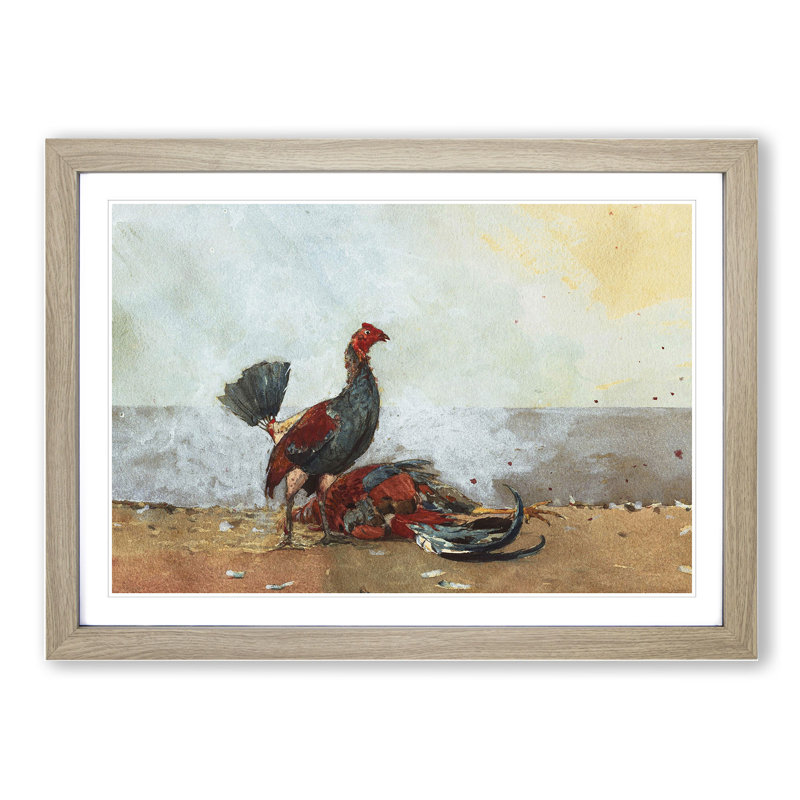The Cock Fight by Winslow Homer - Picture Frame Painting, 36cm H x 48cm W x 2cm D, Oak Framed