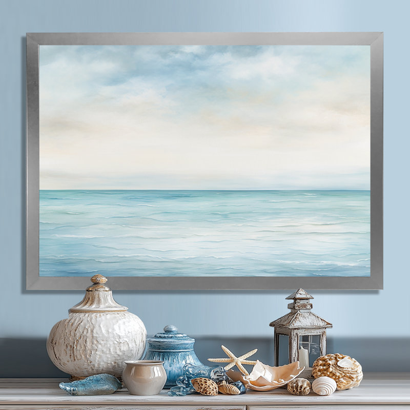 «Ocean Minimalisme» Horizon Charm I - art encadré océan, Cadre simple argenté, H 12 po x l 20 po x P 1 po