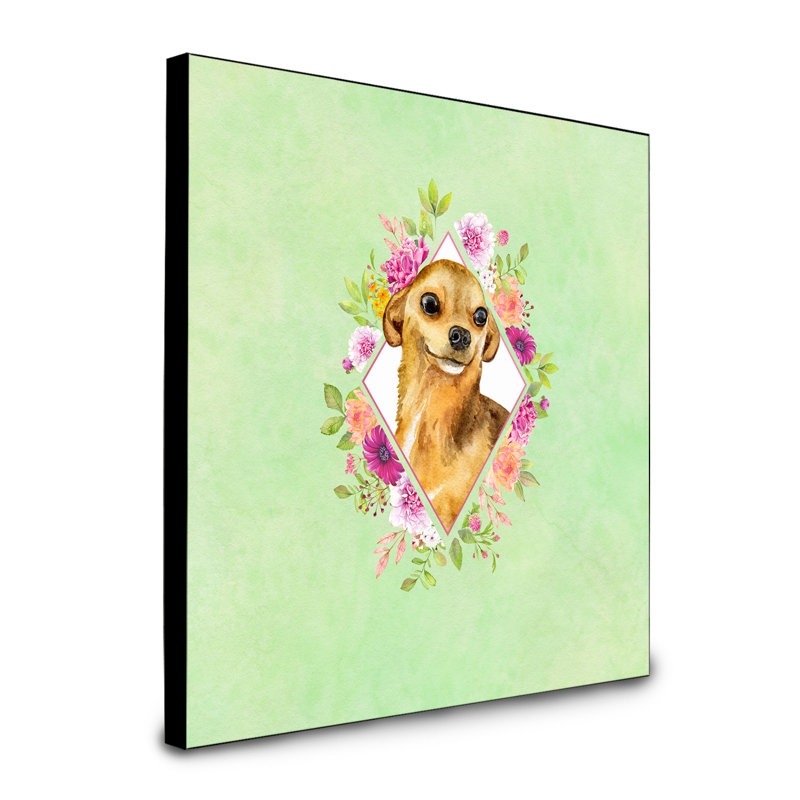 Panneau mural Dollman Flowers, Vert, Chihuahua brun