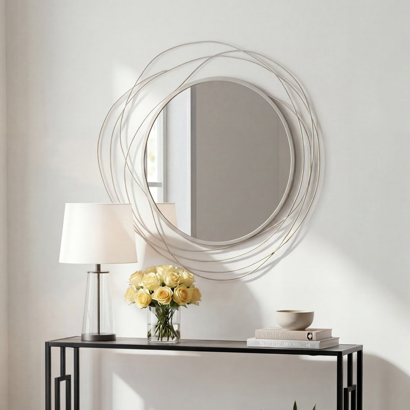 Metal Round Mirror, Silver