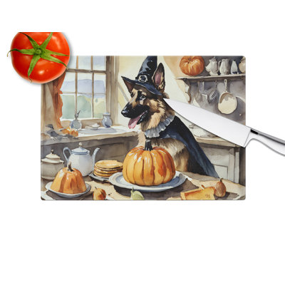 German Shepherd Fall Kitchen Pumpkins Glass Cutting Board Large