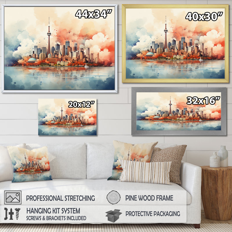 " Canada Toronto City III ", 24" H x 32" W x 1" D, Gold Floater Framed