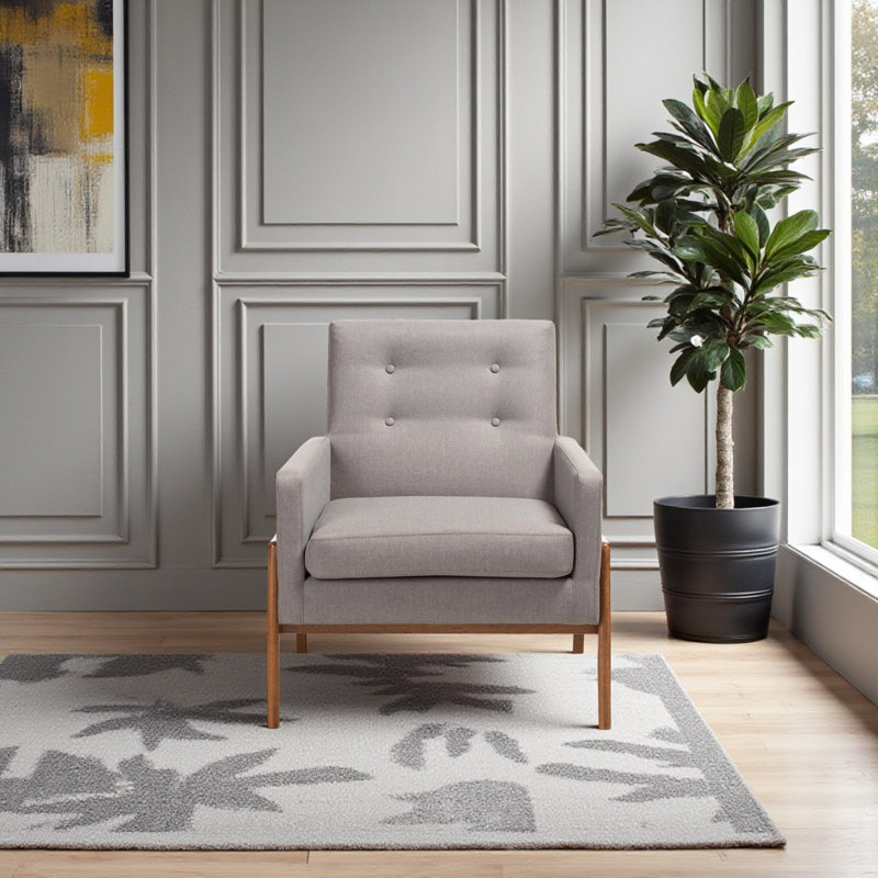 Fauteuil Kisner en bois d'hévéa massif gris clair, H 31,69 po x l 29,13 po x P 29,92 po, Gris