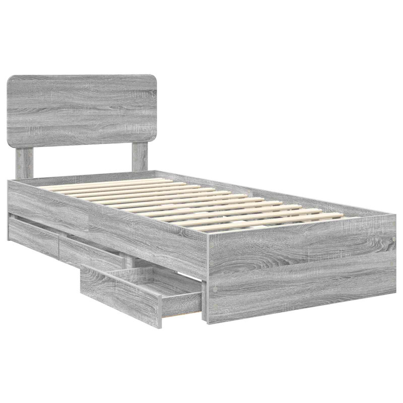  Bed Frame With Drawer Black 150 X 200 Cm Engineer Wood, Single (3'), Grey Sonoma