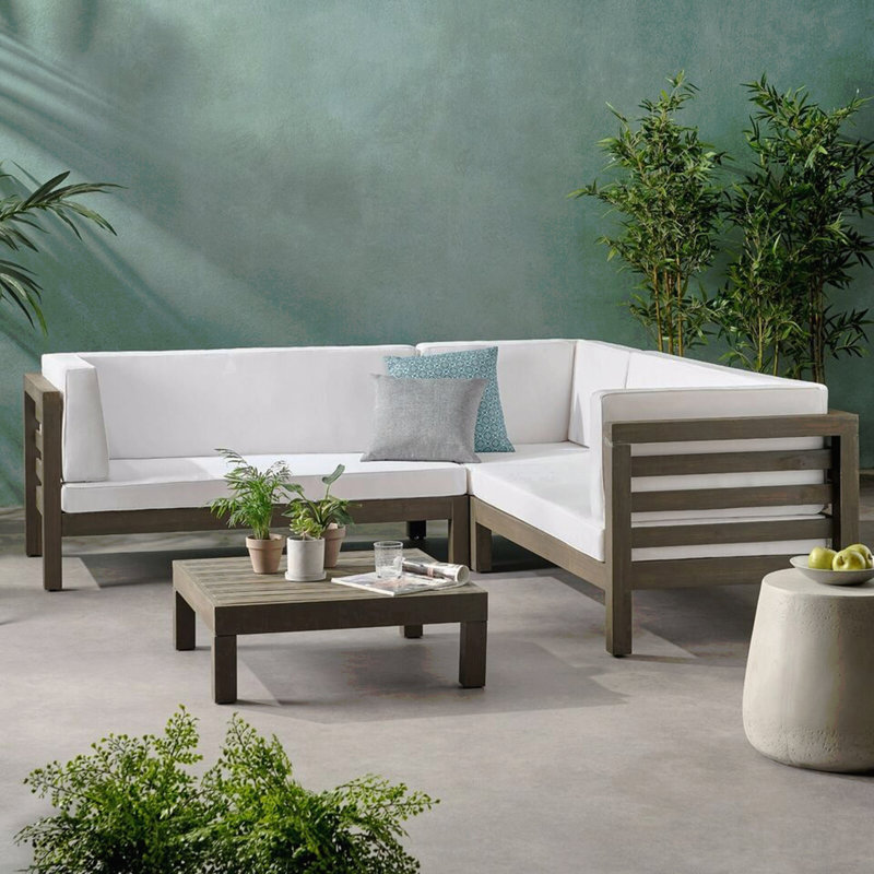 Ensemble de canapé modulaire en bois blanc avec patio à coussins, Blanc