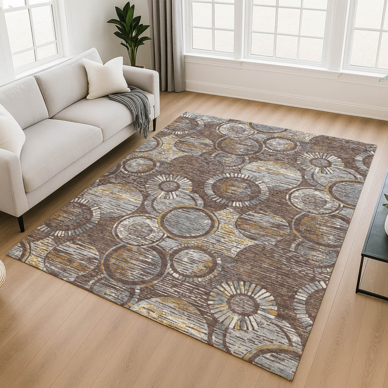 Tapis géométrique de qualité supérieure lavable à la machine Mayfield AMF2206, Fudge, 5 pi x 7 pi 6 po