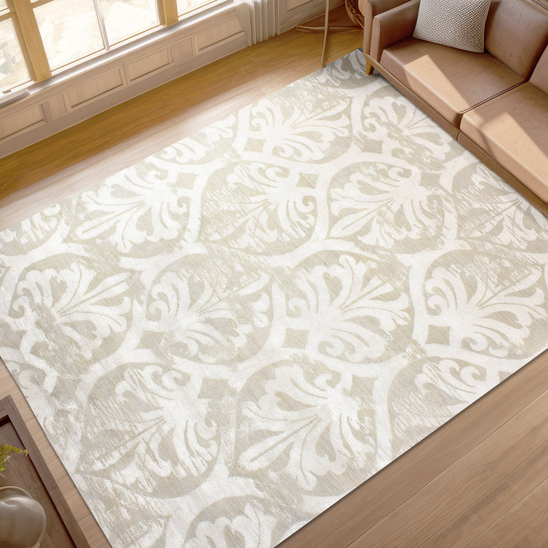 Hand Knotted Area Rug in Beige/White, Rectangle 8' x 10'