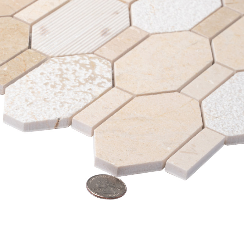 Carreau de mosaïque en marbre hexagonal texturé 11 x 12,2 Crema Marfil