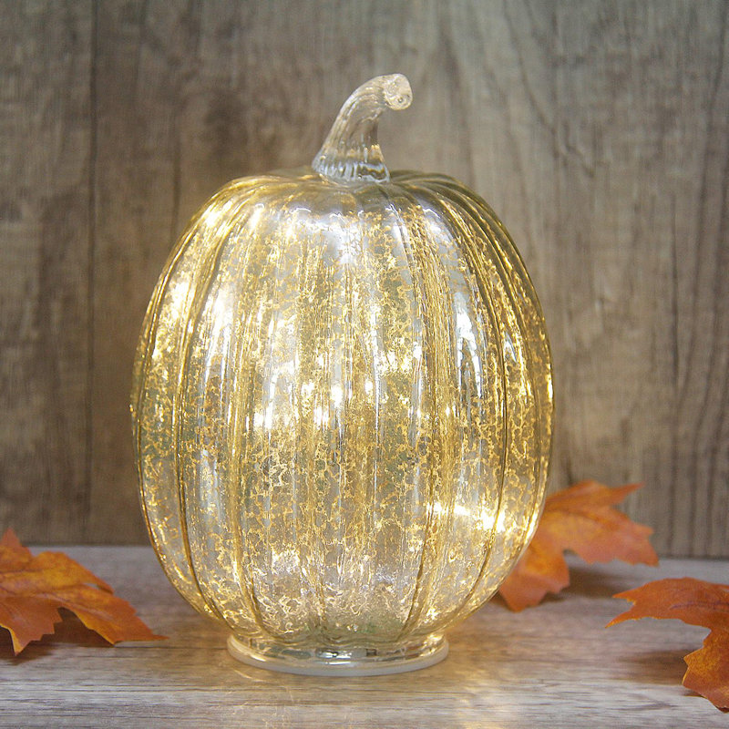 Golden Mercury Glass Pumpkin Light with Fairy LED Lights