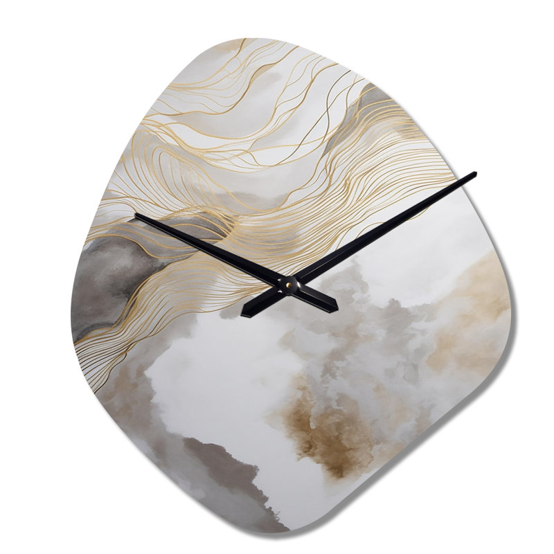 Horloge murale en forme de V, art abstrait doré et gris, Petit