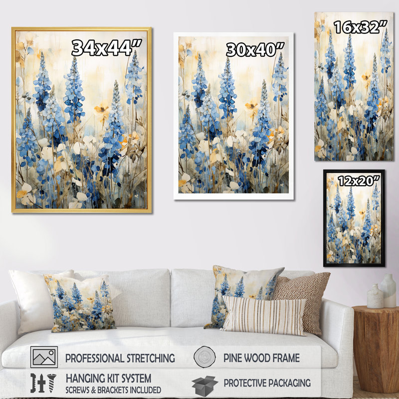 Elegant Blue Bonnets Meadow II - Blue Bonnets, reproduction d'art sur toile FL107198, H 32 po x l 24 po x P 1 po, Noir