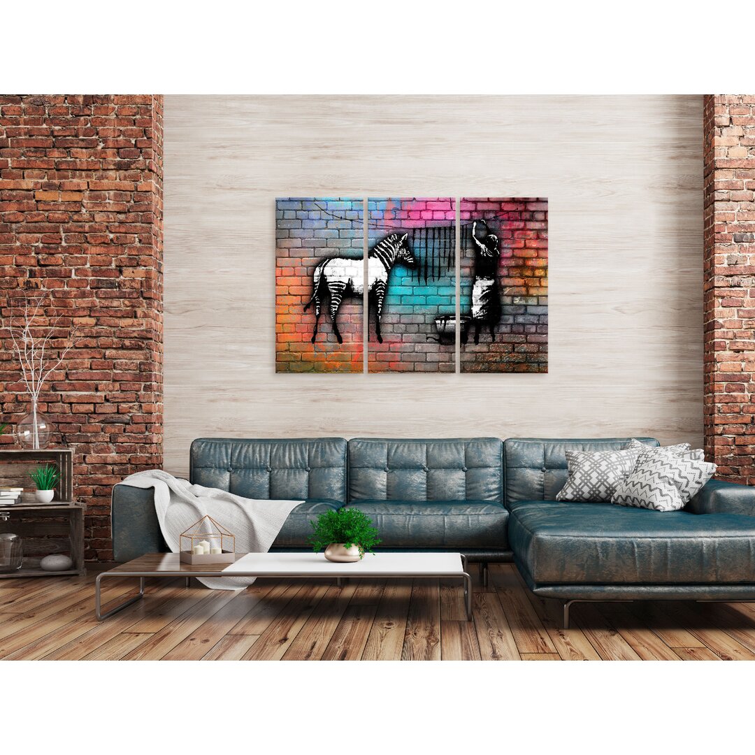 Leinwandbild – Washing Zebra – Colorful Brick (3 Teile)