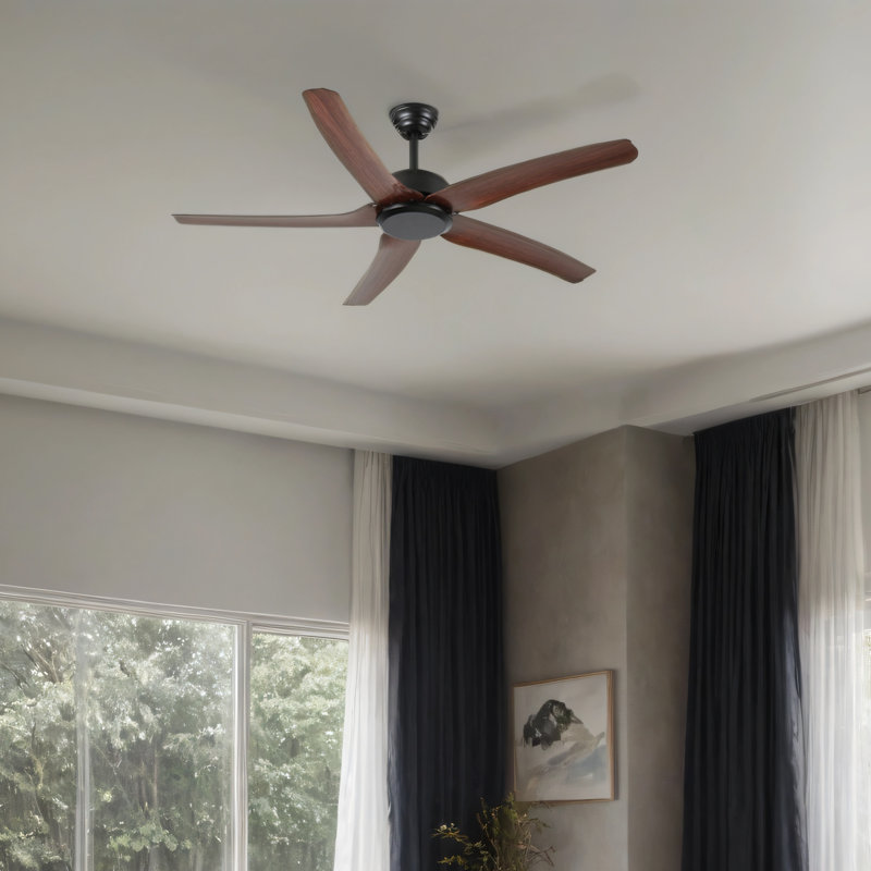 Ventilateur de plafond de 52 po sans lumière, 5 pales en ABS réversible, avec moteur à courant continu réversible à 6 vitesses, ventilateur de plafond à profil bas sans lumière pour le salon, la cuisine et la chambre à coucher