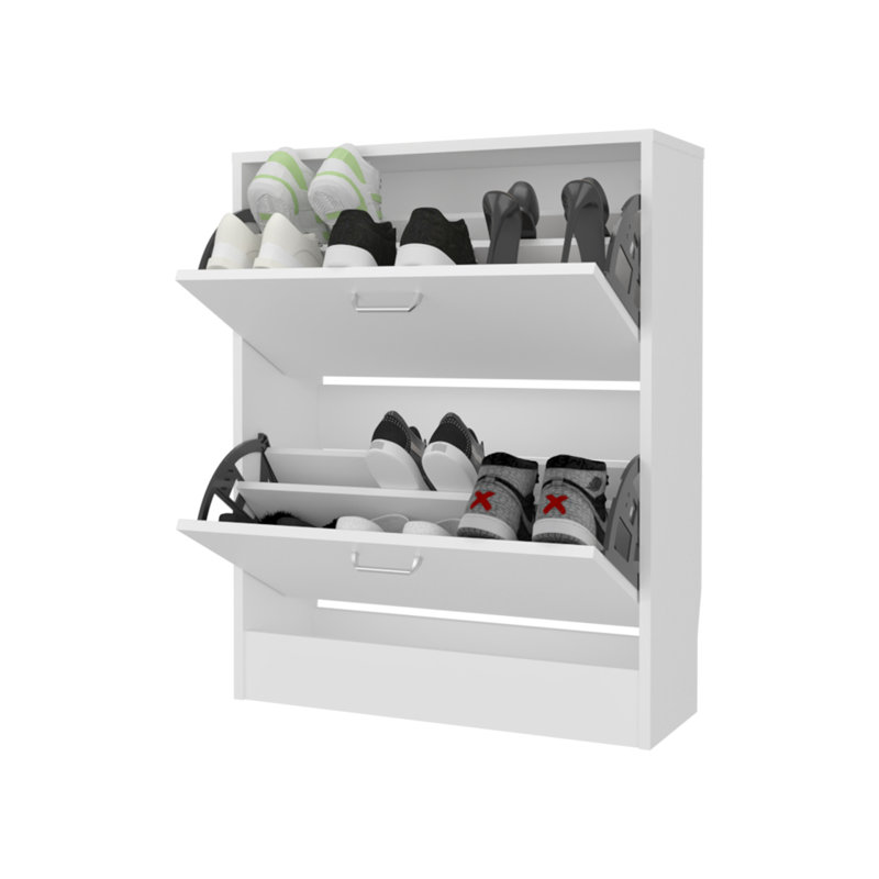 Ozzy Shoe Cabinet, 2 Tilt-Out Doors, Slim Design, Internal Supports, Modern Style, White, White 