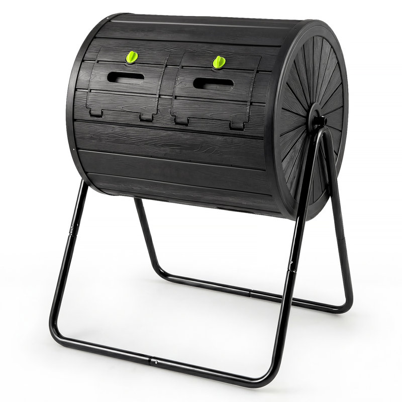 Bac à compost rotatif à l'épreuve des intempéries de 37,5 gallons avec trous d'aération pour les déchets de jardin, Brun