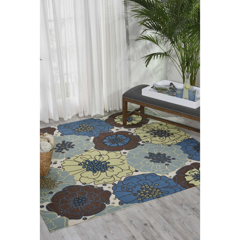Tapis bleu moderne Dian, Carré 7 pi 9 po