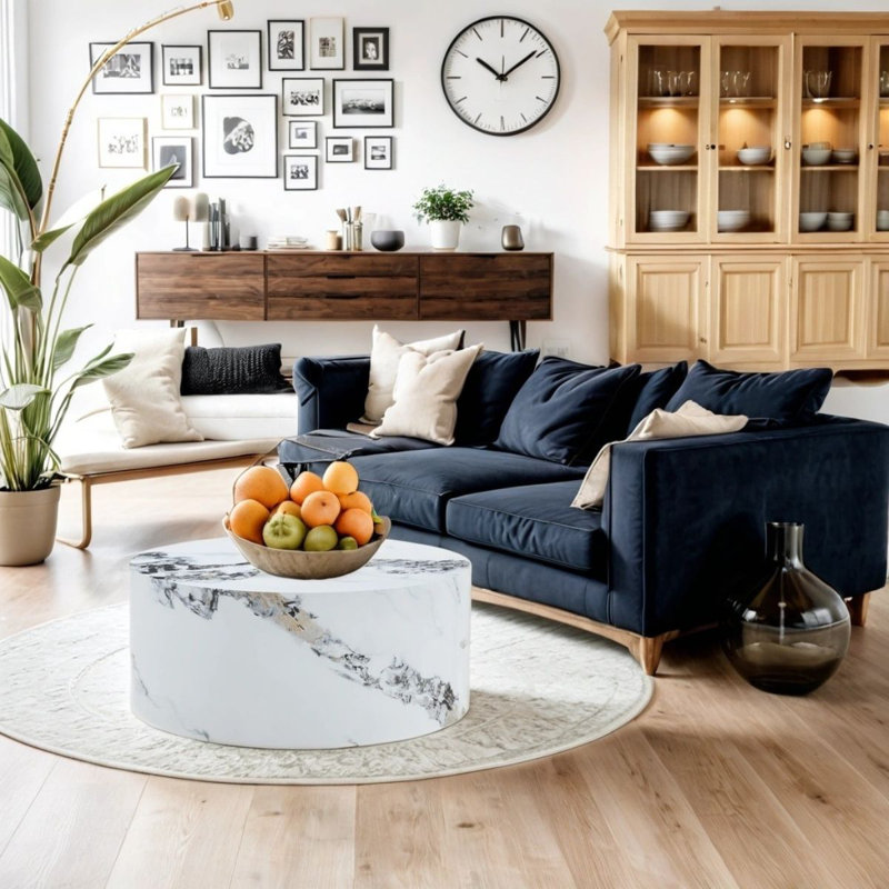 Table basse cylindrique intégrée en bois avec tables basses et tables à manger en MDF à la mode
