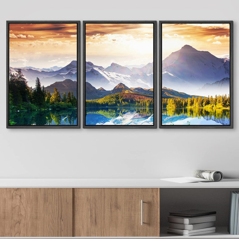 Nature, nature, une journée ensoleillée fantastique à  Mountain Lake : un collage créatif dans l'univers de la beauté, une décoration murale moderne
