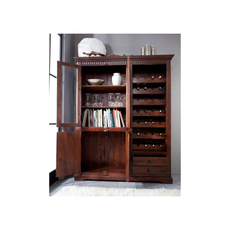 Oxford 28 Bottle Solid Wood Floor Wine Bottle & Glass Rack, Nougat
