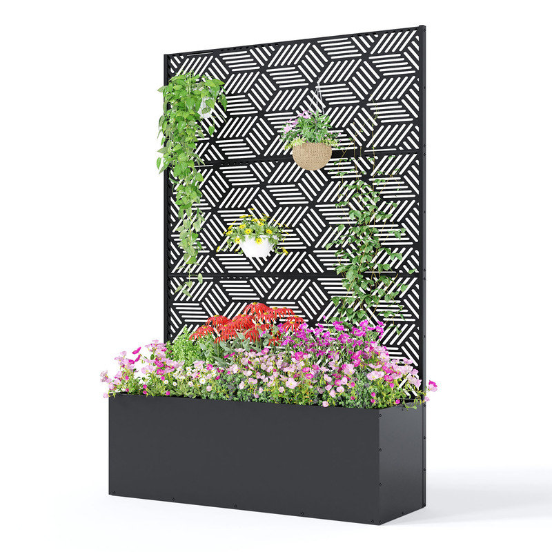 Lit de jardin surélevé en métal avec treillis, boîte à fleurs 71 po x 47 po x 16 po pour plantes grimpantes, trous de drainage, écran d'intimité