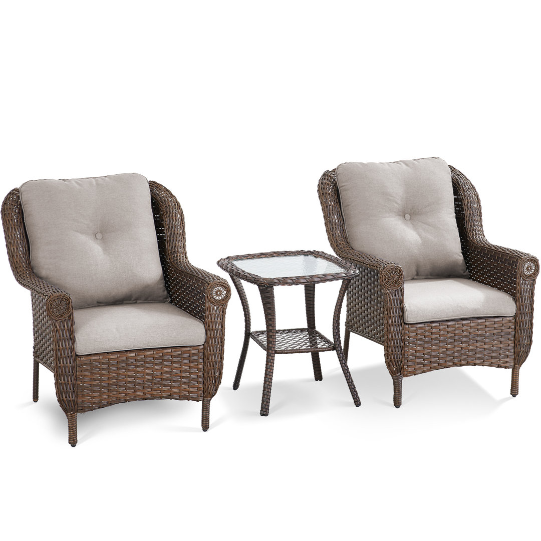 Floral 2 - Person Outdoor Seating Group With Cushions With Side Table Hummuh Cushion 