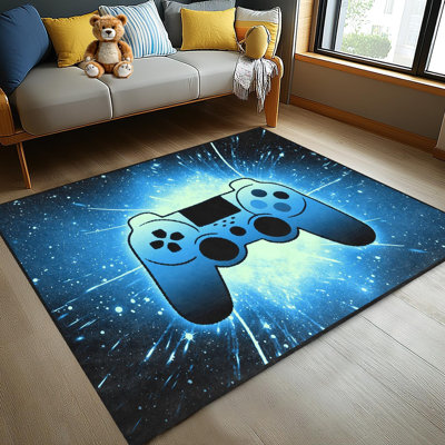 63"X47" BATATADOCE Hyperspace Gaming Rug - Black Blue Abstract Game Controller Carpet For Teen Boys' Bedroom Game Room Decor