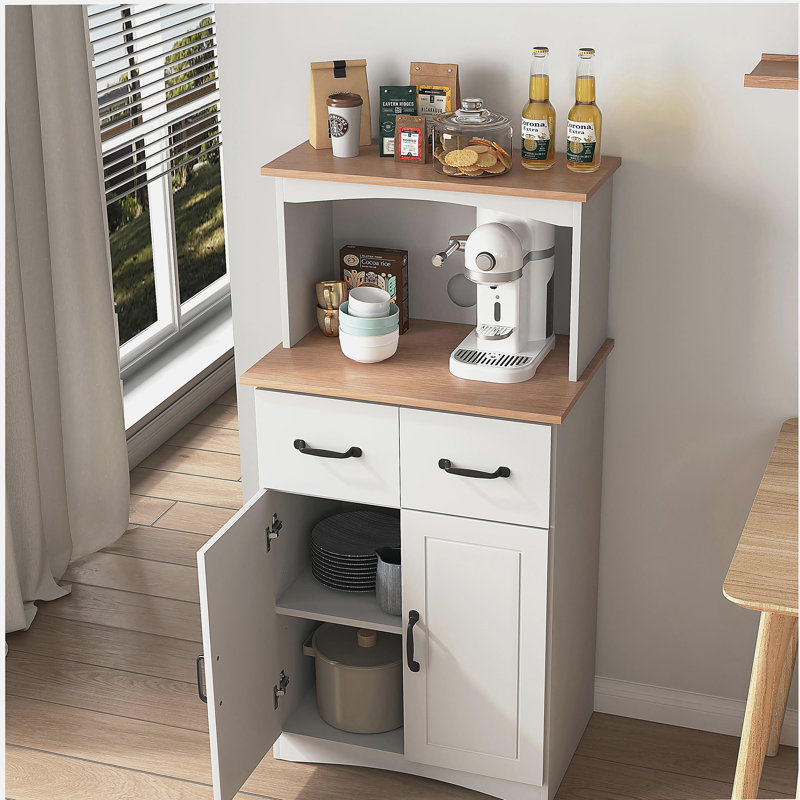 Wooden Kitchen Cabinet White Pantry Storage Microwave Cabinet with Storage Drawer