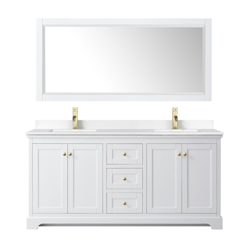 Ensemble de meuble-lavabo double 72 "avec miroir Avery, Blanc, Or brossé
