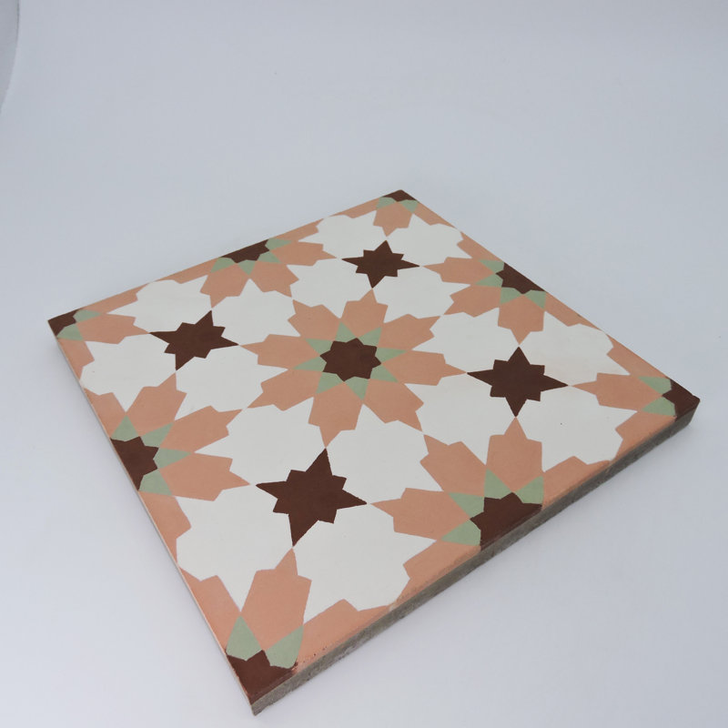 Ahfir 8" x 8" Cement Singular Wall & Floor Tile, Pink/Brown/Green
