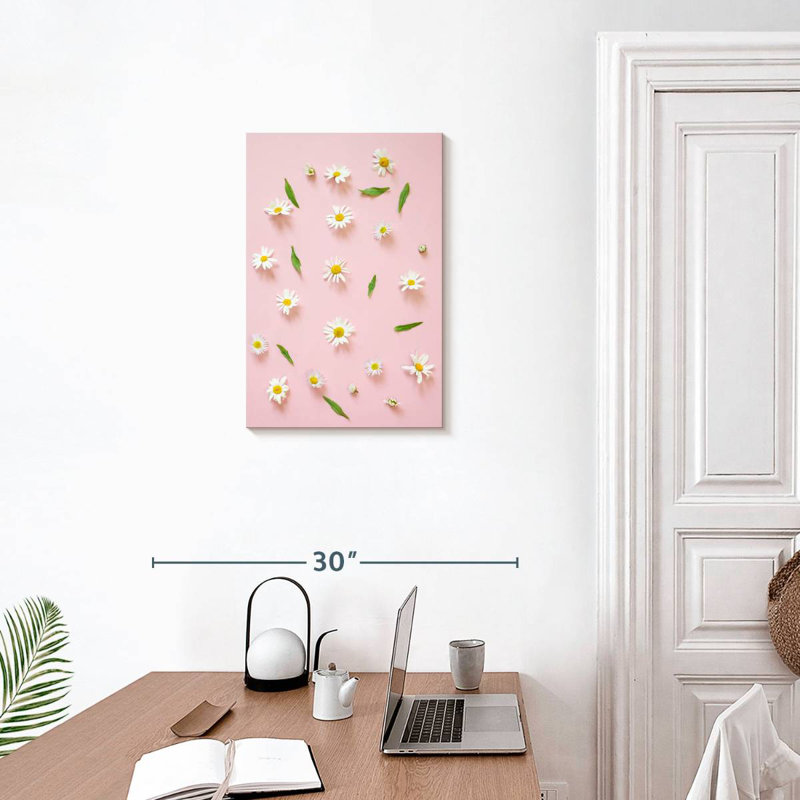 Harnek Daisy Camomille sur fond rose, H 24 po x l 16 po