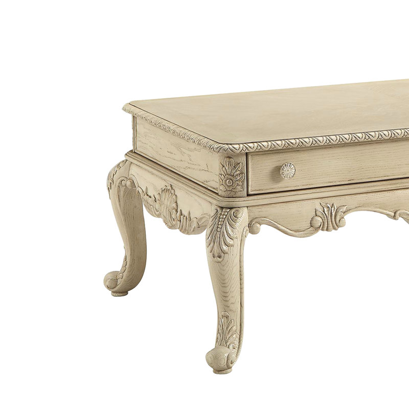 Table basse rectangulaire antique blanche avec 2 tiroirs, pieds, arrêt, rangement pour casse-têtes 2 en blanc, conception des pieds, caractéristique, équipement de voile spacieux
