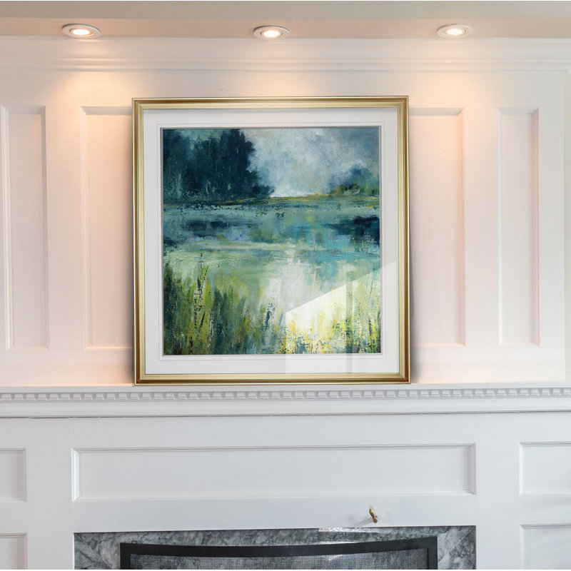 «Armido Reflections Edge» par Carol Robinson - reproduction d'art sur papier, H 28 po x l 28 po, Cadre doré, Gold