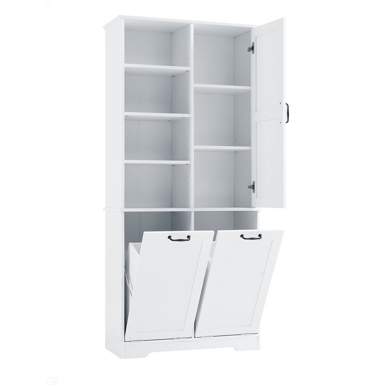 Bathroom Storage Cabinet With Doors And Drawers, Tilt-Out Laundry Hamper, Multiple Storage Space, Freestanding Style, Open Shelve, Adjustable Shelf