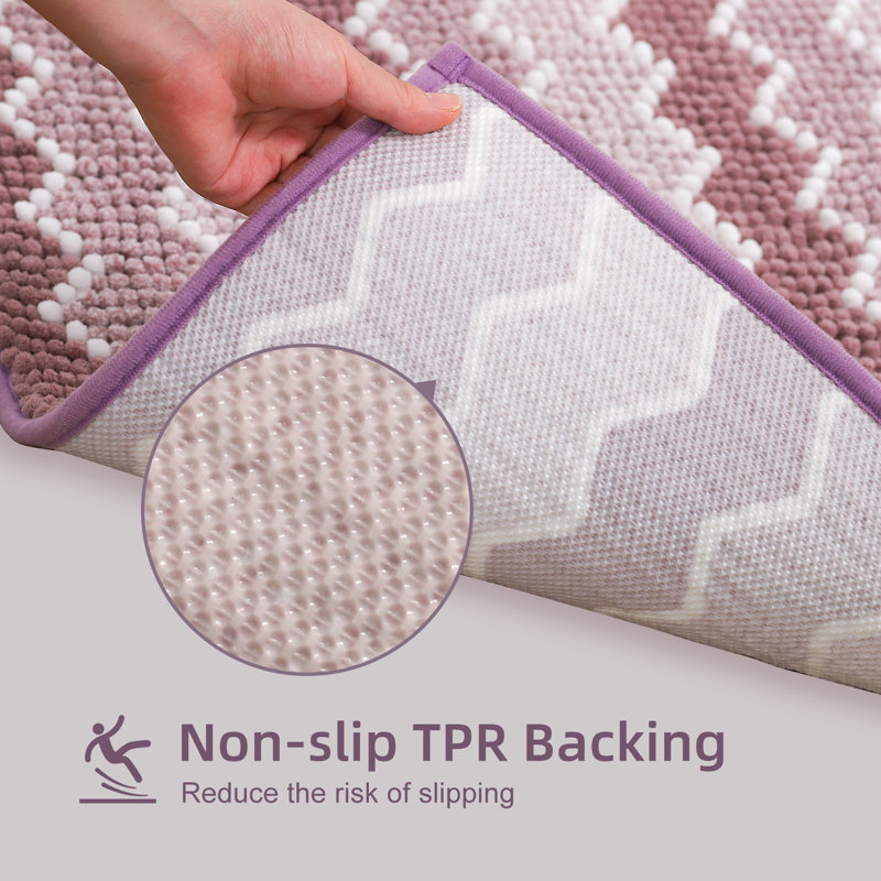 Tapis moelleux antidérapant en chenille de salle de bain Hayzley, L 24 po x L 60 po, Mauve